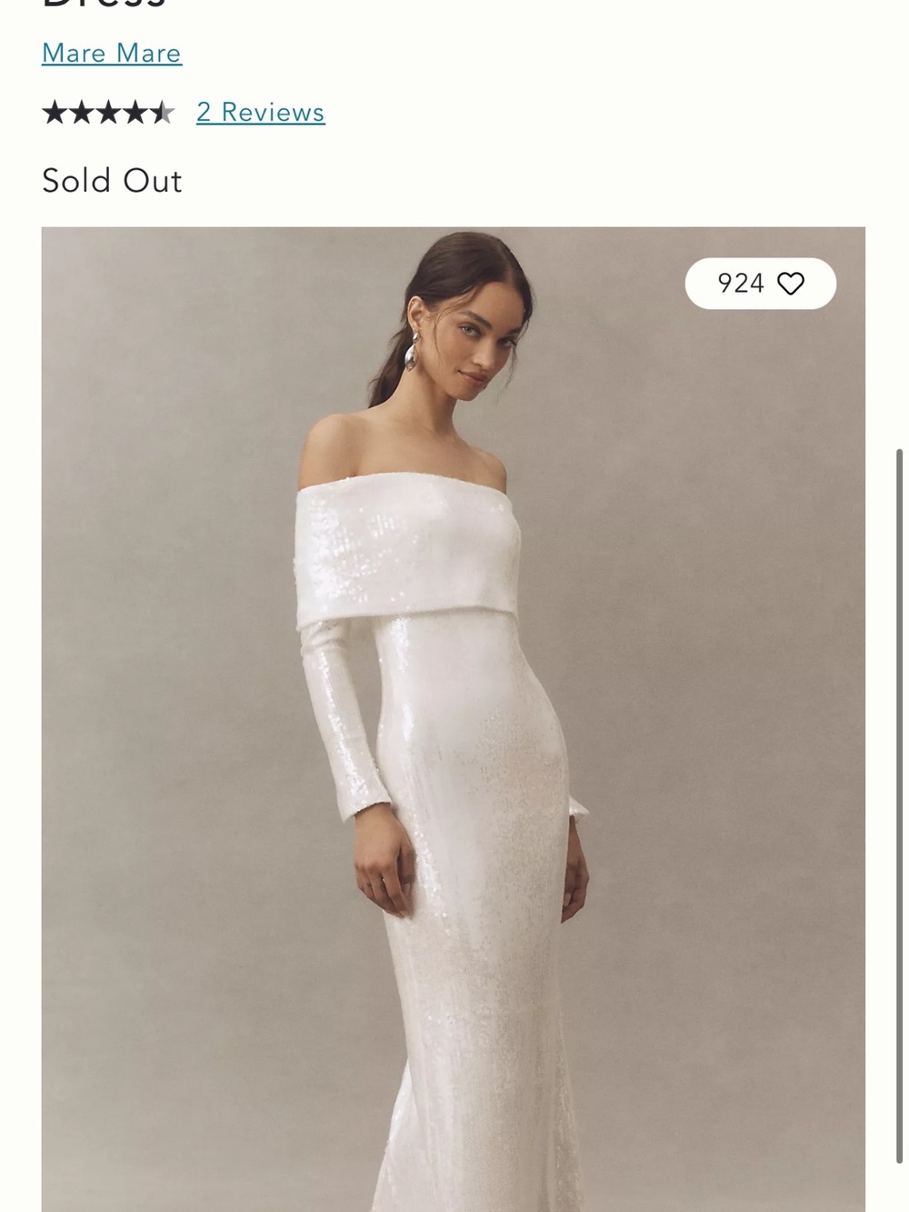 Anthropologie Off-Shoulder White Sequin Gown